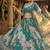 Teal Blue Tabby Silk Blend Digital Print Embroidered Lehenga Choli Set