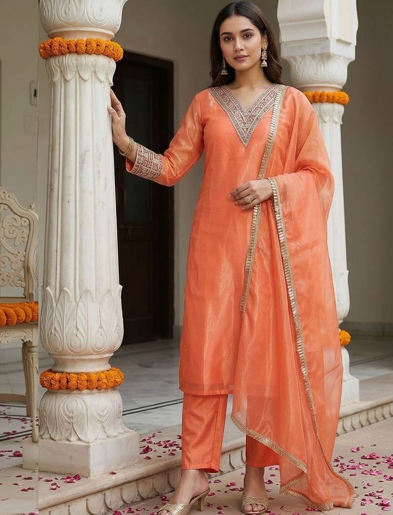 Women Ethnic Motifs Embroidered Sequinned Kurta with Trousers & With Dupatta