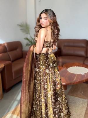 Coffee Brown Embroidered Fandy Silk Lehenga Choli Set 1