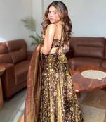 Coffee Brown Embroidered Fandy Silk Lehenga Choli Set