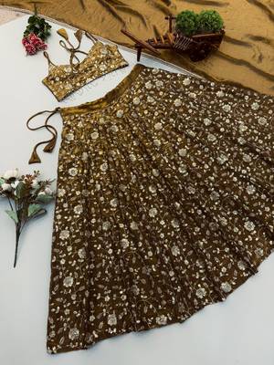 Coffee Brown Embroidered Fandy Silk Lehenga Choli Set 2