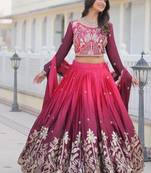 Rani Pink Ombre Embroidered Chinon Wedding Lehenga Choli