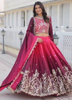 Rani Pink Ombre Embroidered Chinon Wedding Lehenga Choli 2