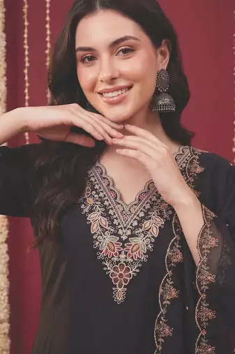 Women Ethnic Motifs Embroidered Sequinned Kurta with Trousers & With Dupatta