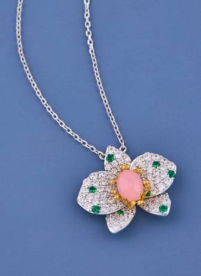 Pink Blossom Crystal Flower Pendant Necklace 1