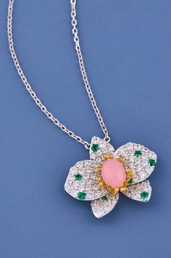Pink Blossom Crystal Flower Pendant Necklace
