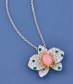 Pink Blossom Crystal Flower Pendant Necklace