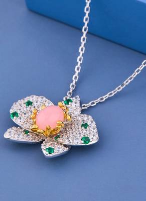Pink Blossom Crystal Flower Pendant Necklace 2