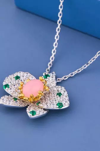 Pink Blossom Crystal Flower Pendant Necklace