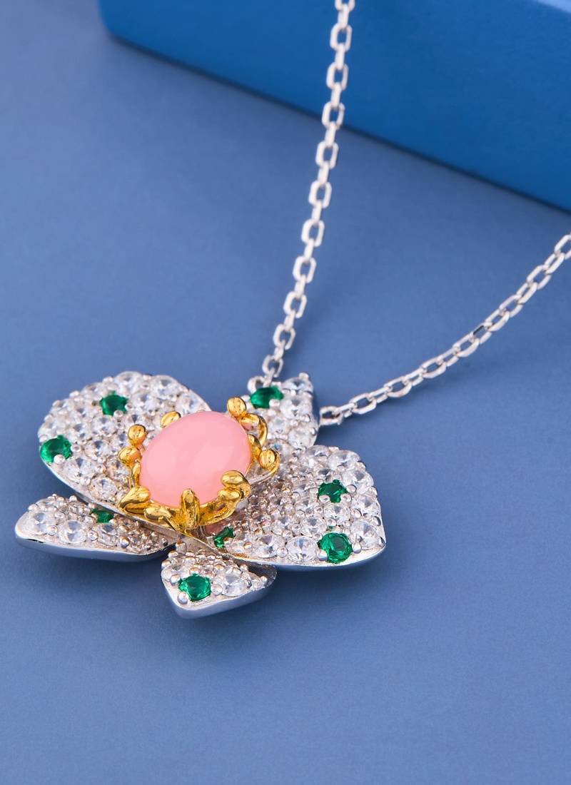Pink Blossom Crystal Flower Pendant Necklace