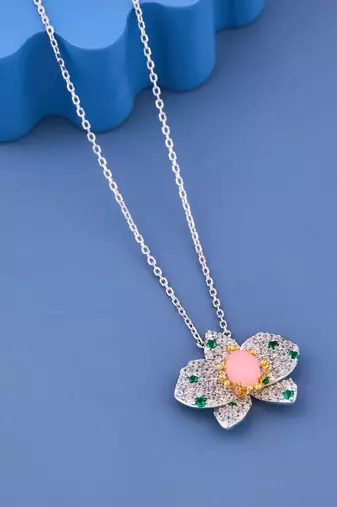 Pink Blossom Crystal Flower Pendant Necklace