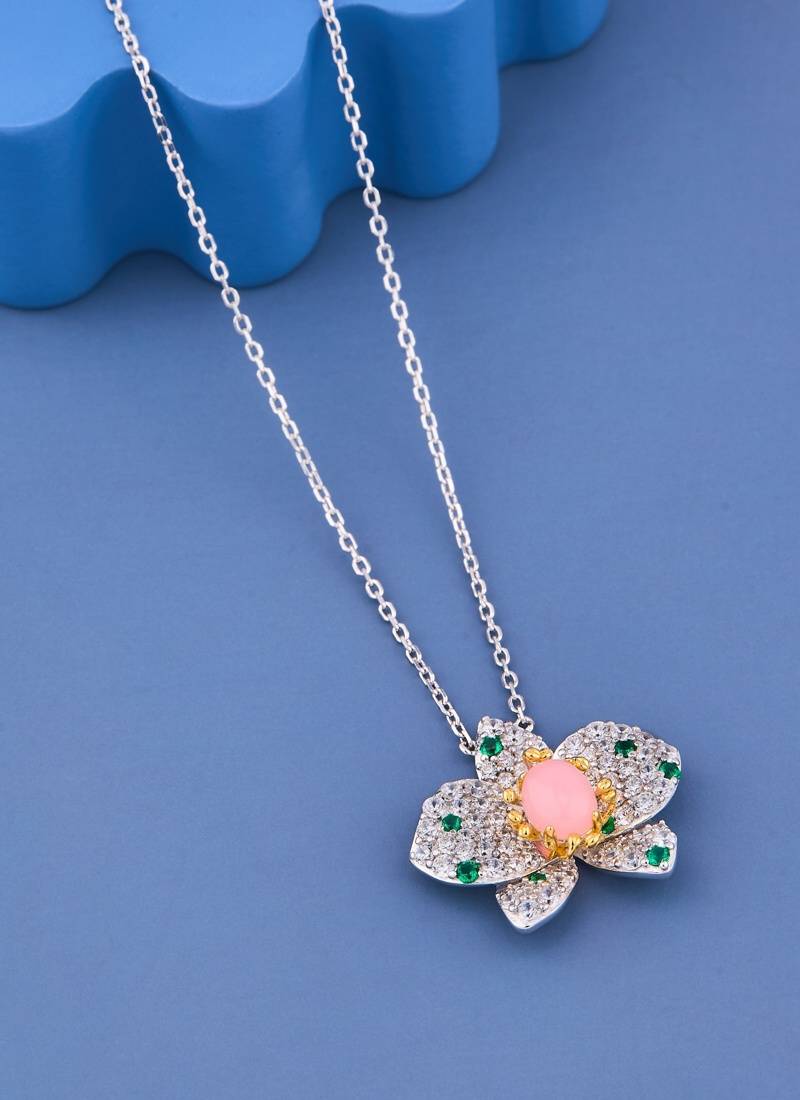 Pink Blossom Crystal Flower Pendant Necklace