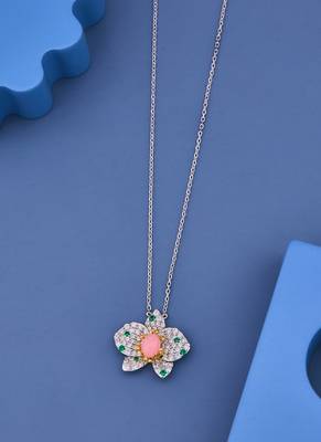Pink Blossom Crystal Flower Pendant Necklace 4