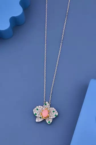 Pink Blossom Crystal Flower Pendant Necklace