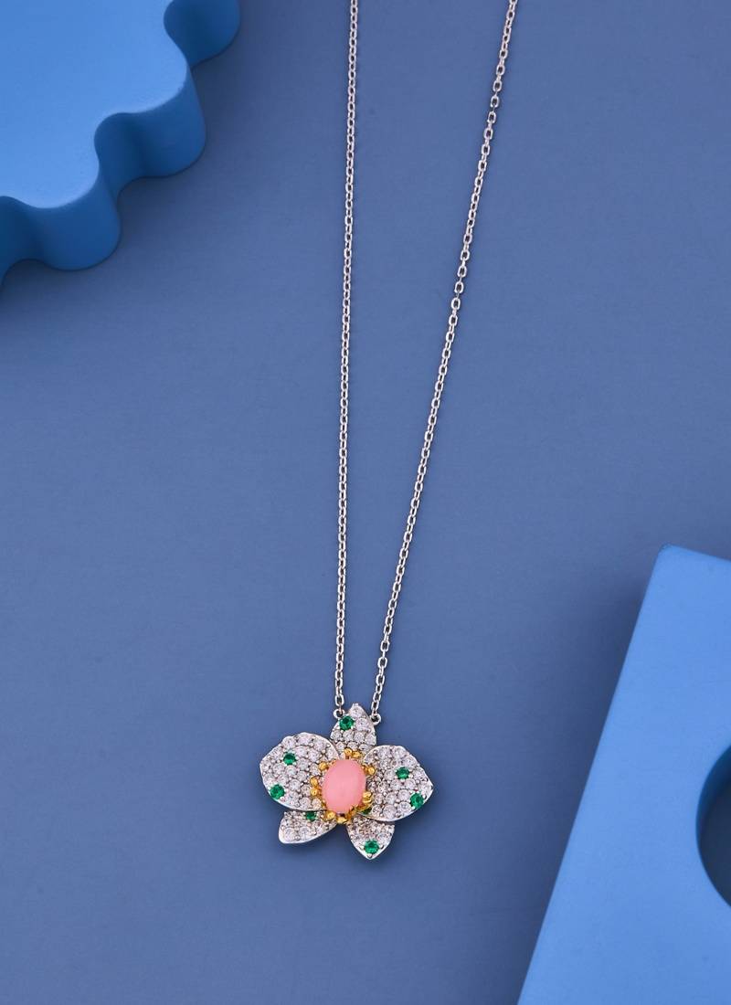 Pink Blossom Crystal Flower Pendant Necklace