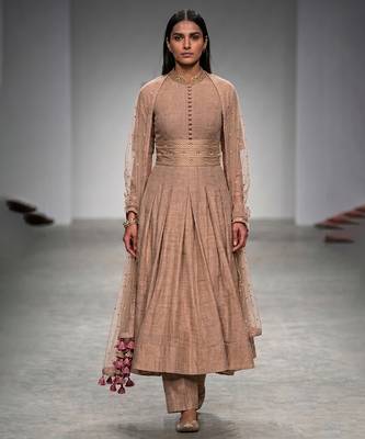 Beige embroidered raw silk co ord set 1