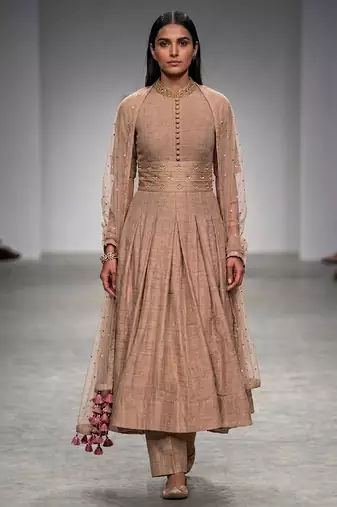 Beige embroidered raw silk co ord set