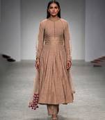 Beige embroidered raw silk co ord set