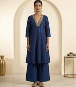 Royal blue embroidered dupion silk co ord set