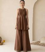 Brown embroidered dupion silk co ord set