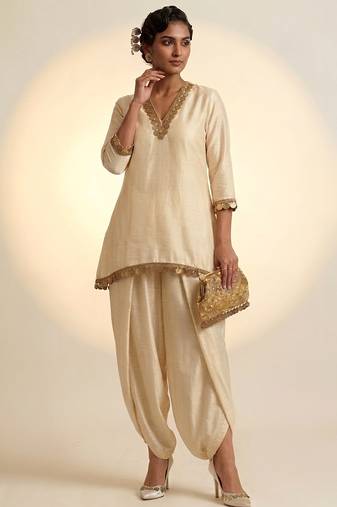Ivory embroidered nysha silk co ord set