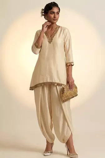Ivory embroidered nysha silk co ord set