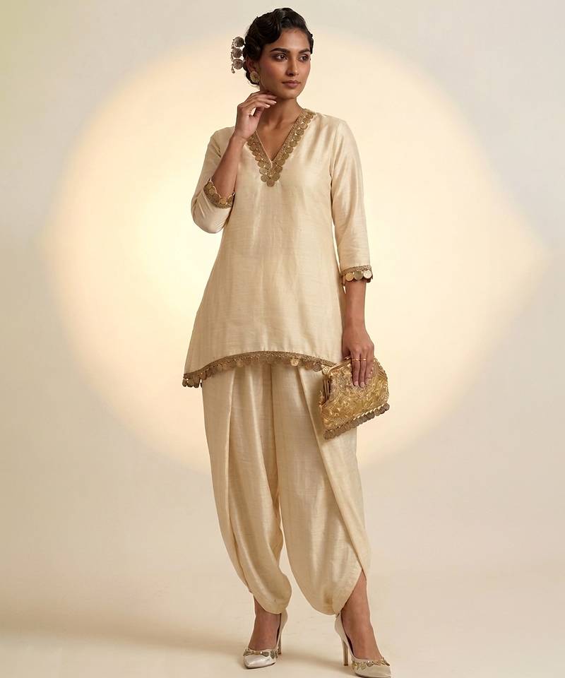 Ivory embroidered nysha silk co ord set