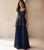 Navy blue embroidered georgette co ord set