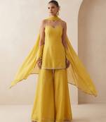 Mustard yellow dupion silk sharara set