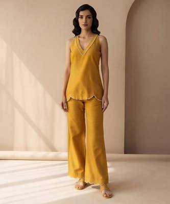 Mustard yellow dupion silk co ord set 1