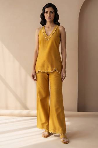 Mustard yellow dupion silk co ord set