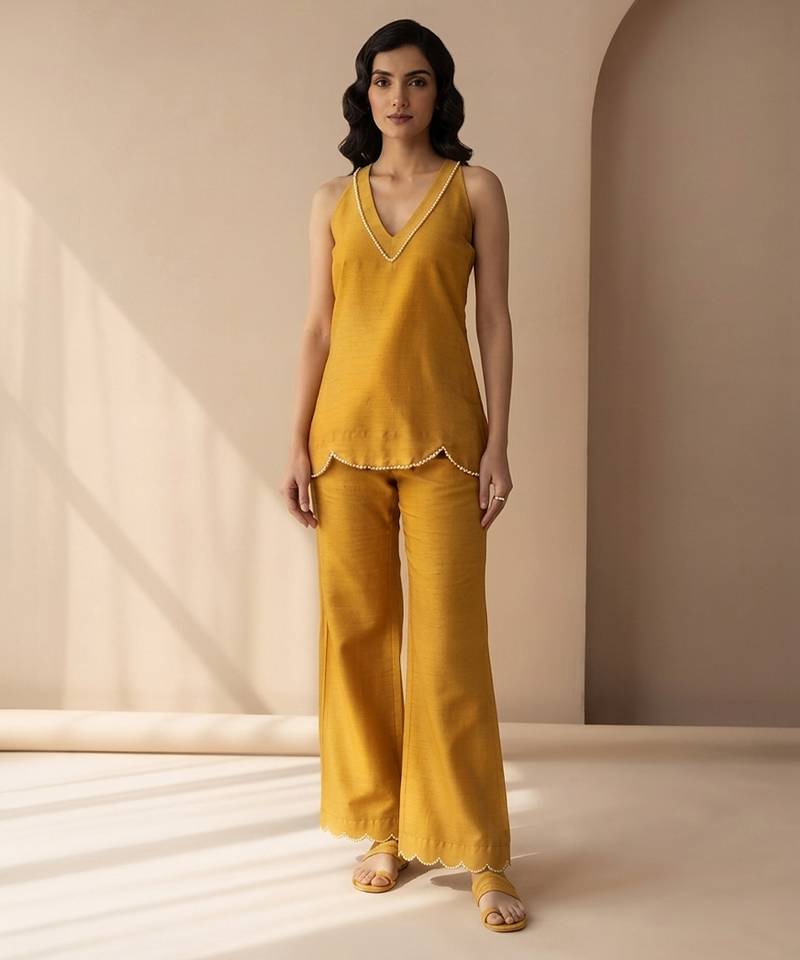 Mustard yellow dupion silk co ord set