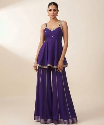 Purple embroidered georgette co ord set 1