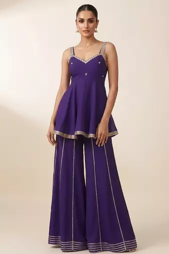 Purple embroidered georgette co ord set