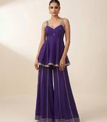 Purple embroidered georgette co ord set