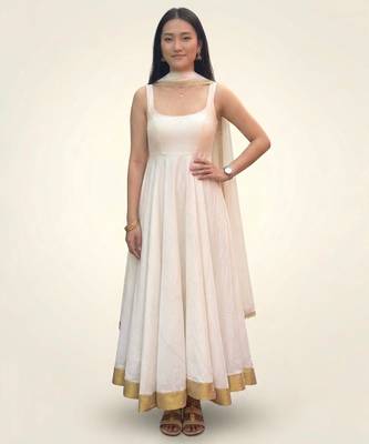 Ivory dupion silk anarkali set 1