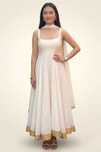 Ivory dupion silk anarkali set