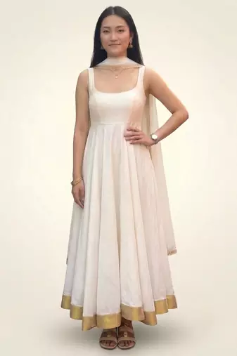 Ivory dupion silk anarkali set