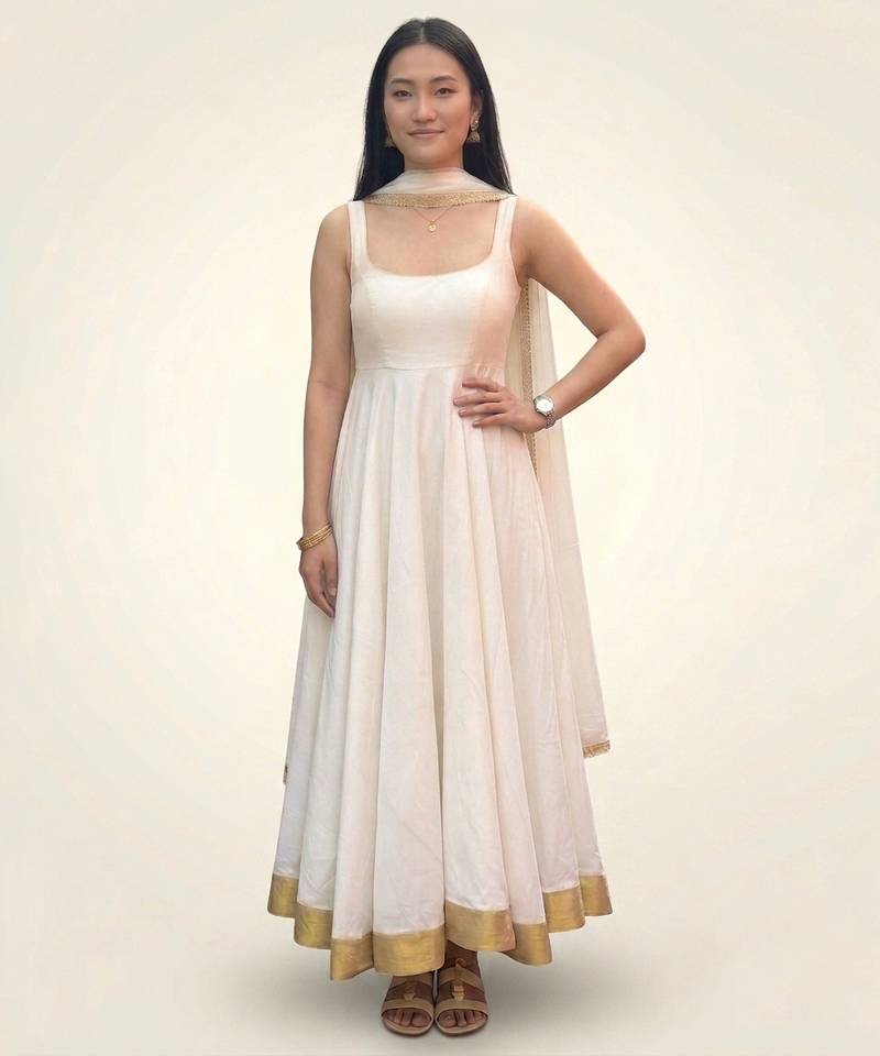 Ivory dupion silk anarkali set