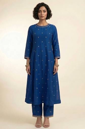 Royal blue embroidered dupion silk co ord set