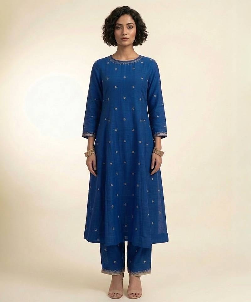 Royal blue embroidered dupion silk co ord set