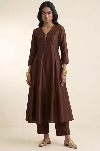 Coffee brown dupion silk co ord set