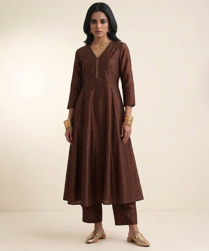 Coffee brown dupion silk co ord set