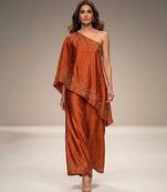 Rust orange embroidered raw silk co ord set