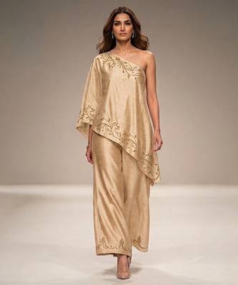 Champagne gold embroidered raw silk co ord set 1