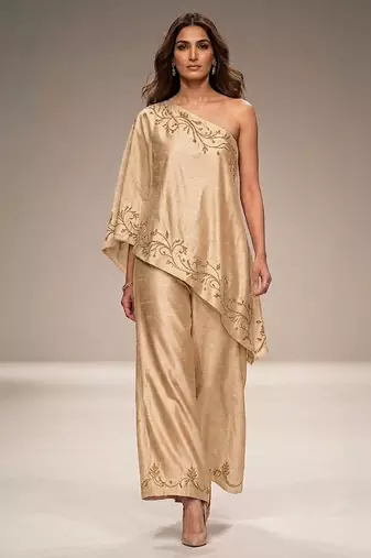 Champagne gold embroidered raw silk co ord set
