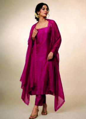 Magenta pink dupion silk kurta set 1