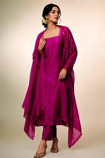 Magenta pink dupion silk kurta set