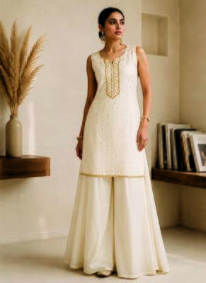 Ivory embroidered georgette co ord set 1