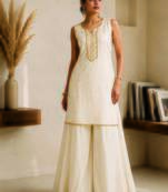 Ivory embroidered georgette co ord set